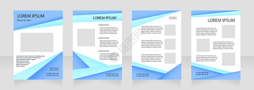 蓝色空白小册子布局设计 房地产中介信息 垂直海报模板集 带有文本的空复制空间 预制的公司报告集合 可编辑传单纸页图片