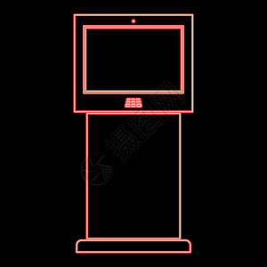 带有触摸屏红色矢量插图平面样式图像的霓虹灯终端支架图片