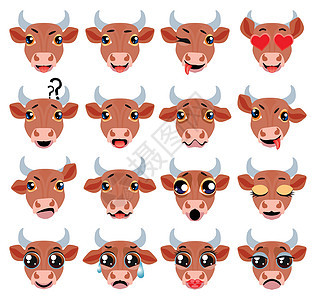 棕色公牛表情符号图释表达 滑稽可爱的动物图片