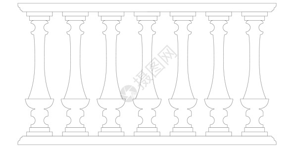 阳台栅栏孤立在白色背景上的装饰栅栏轮廓 栏杆的一部分 它制作图案矢量插画