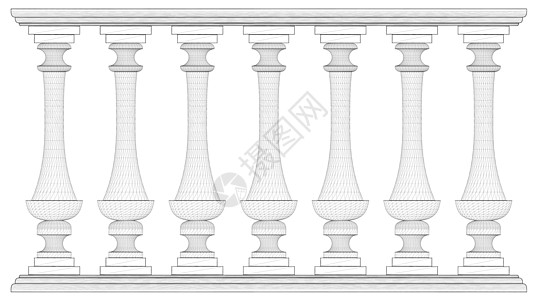 孤立在白色背景上的线框装饰围栏 栏杆的一部分  3D 它制作图案矢量图片