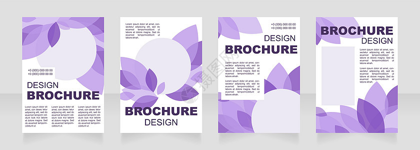 环境紫色空白小册子布局设计 树叶装饰 垂直海报模板集 带有文本的空复制空间 预制的公司报告集合 可编辑传单纸页图片