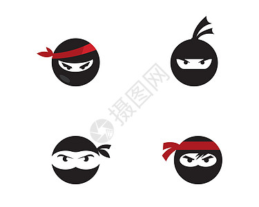 忍者战士图标 简单的黑色忍者头日志卡通片面具男性艺术男生武士运动文化刺客标识图片