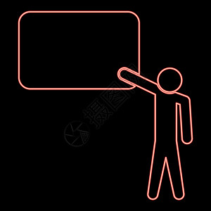 站在黑板旁边的霓虹灯老师图标黑色圆圈红色矢量图平面样式图像图片