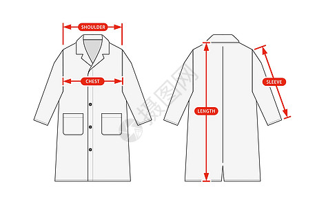 风衣外套服装尺寸图表矢量插图长外套风衣 coa设计图片