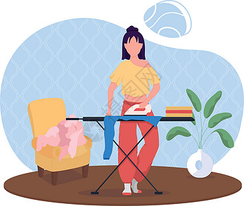 女人熨衣服平面颜色矢量不露面的特征插图蒸汽生活动画片女孩洗衣中年网络电气器具图片
