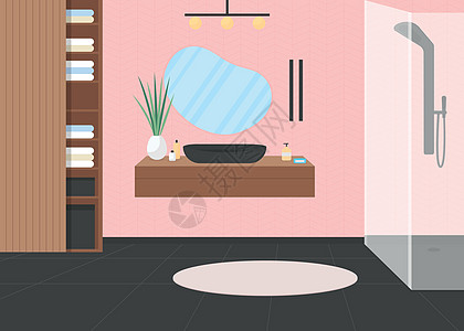 粉红色豪华浴室平面颜色矢量它制作图案图片