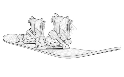 滑雪板线框与靴子的滑雪板从孤立的白色背景上的黑色线条  3D 它制作图案矢量闲暇季节滑雪速度单板网络行动假期活动横幅图片