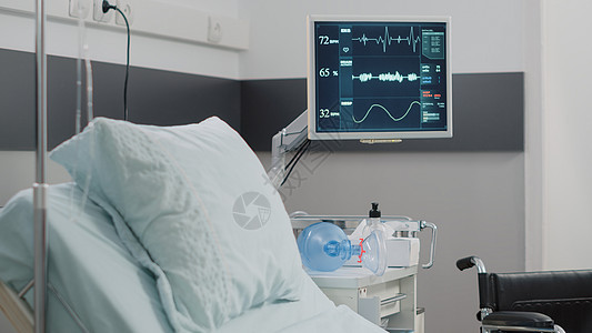 在空的医院病房中特写心脏率监视器帮助重症诊所情况诊断疾病病人卫生仪器手术图片