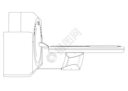 从白色背景上孤立的黑色线条绘制的医学断层扫描仪的轮廓 侧面图 它制作图案矢量图片
