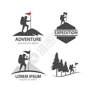 徒步旅行攀爬者远足者探索冒险运动岩石背包旅行远足登山者登山插画