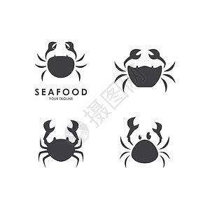 螃蟹提琴手卡通片咖啡店贝类横幅美味市场标识标签插图背景图片