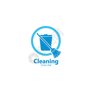 清洁服务标志矢量图标模板打扫水彩清洁工刷子建筑蓝色地面生态工作标识图片