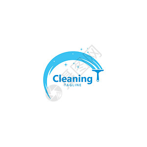 清洁服务标志矢量图标模板插图蓝色标识生态家政标签打扫扫帚地面住宅图片
