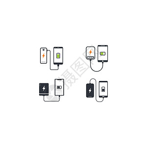 将 powerbank 连接到小工具矢量图标它制作图案充电宝累加器顾客充值手机技术电池电子产品收费力量图片