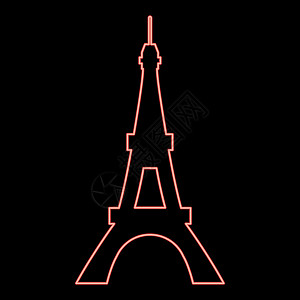 霓虹埃菲尔铁塔红色矢量插图平面样式图像图片