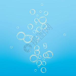 逼真的水泡气泡海浪圆圈嘶嘶插图蓝色苏打流动反射液体图片