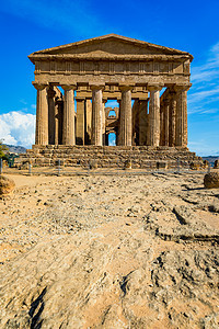 圣殿谷 康科迪亚寺庙 这是在公元前五世纪建造的古希腊神庙 Agrigento 西西里建筑学废墟柱子石头考古学柱廊地标遗产宗教纪念图片
