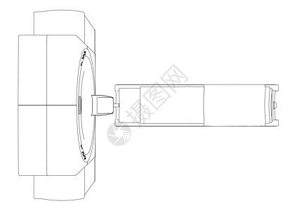 从白色背景上孤立的黑色线条绘制的医学断层扫描仪的轮廓 从上面看 它制作图案矢量图片