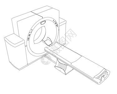 从白色背景上孤立的黑色线条绘制的医学断层扫描仪的轮廓 等距视图 它制作图案矢量图片