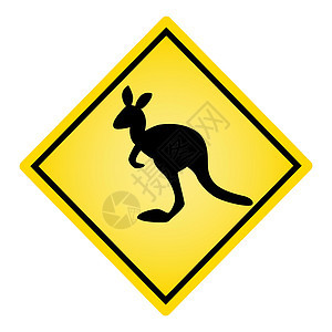 孤立在白色背景上的袋鼠标志 与袋鼠剪影的危险黄色菱形路标图片