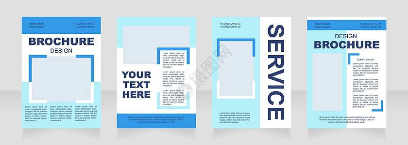 季节性蓝色工作空白小册子布局设计 兼职工作信息 垂直海报模板集 带有文本的空复制空间 预制的公司报告集合 可编辑传单纸页图片