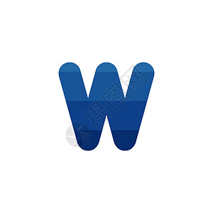 首字母 W 蓝色条纹标志模板 在白色背景上孤立的股票矢量图插图推广马赛克公司标识字体艺术商业营销卡片图片