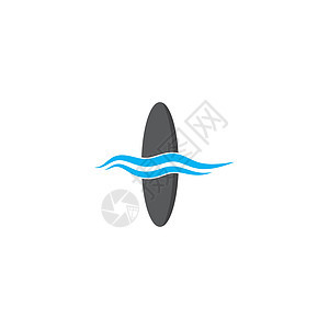 带有水波矢量 ico 的冲浪板标志男人游泳标签潮人乐部运动徽章字体冲浪者冲浪板图片