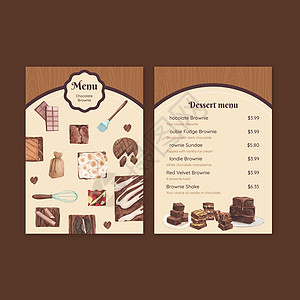 菜单模板与自制布朗尼概念 水彩风格广告坚果糕点营销烹饪甜点插图餐厅面包馅饼图片