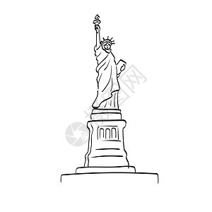 自由女神像纽约美国插画矢量隔离在白色背景线条艺术图片
