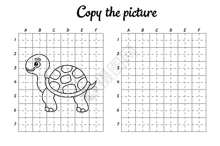 复制图片 按网格绘制 为孩子们涂色书页 手写练习绘画技能训练 教育开发可打印工作表 活动页面 可爱的卡通矢量图幼儿园动物插图卡通图片
