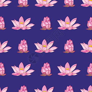 莲花是用毛笔画在深紫色的背景上的 矢量无缝模式图片