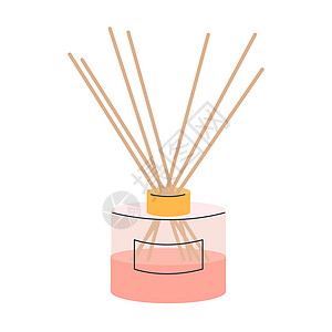 带竹条的香气扩散器 用于白色背景 粉红色粉末 colorico 中的矢量插图图片