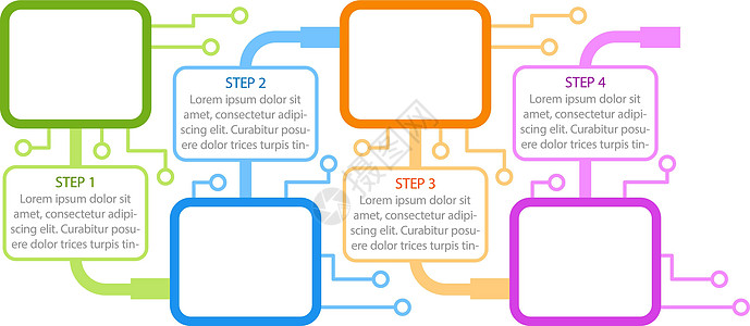 丰富多彩的电子信息图表设计模板 技术信息 带有空白复制空间的抽象矢量信息图 具有 4 个步骤序列的教学图形 可视化数据呈现图片