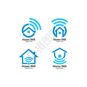 WiFi 主页徽标矢量简单图案制作网络上网公司互联网蓝色天线建筑商业控制技术图片