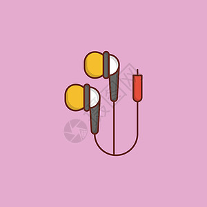 耳听器立体声扬声器标识耳塞黑色白色耳朵配饰体积工具插画