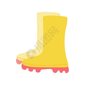 在白色背景的黄色橡胶园艺靴 平面样式中的矢量插图图片