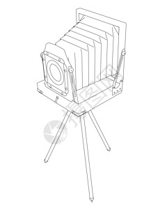 从孤立在白色背景上的黑色线条的老式复古相机的轮廓 等距视图 它制作图案矢量图片