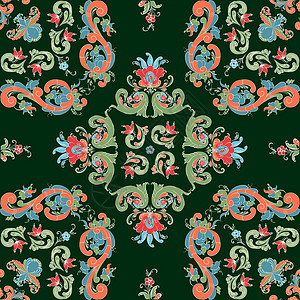 Rosemaling 矢量模式 8艺术打印插图叶子织物绘画装饰玫瑰花图案风格背景图片