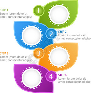 五颜六色的叶子图表图表设计模板 可持续发展的行业 带有空白复制空间的抽象矢量信息图 具有 4 个步骤序列的教学图形 可视化数据呈图片