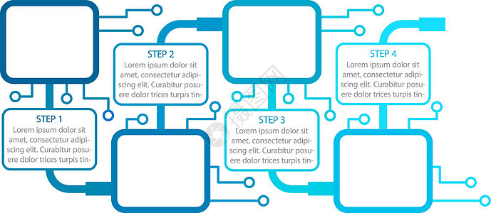 蓝色电子信息图表设计模板 技术数据 带有空白复制空间的抽象矢量信息图 具有 4 个步骤序列的教学图形 可视化数据呈现图片