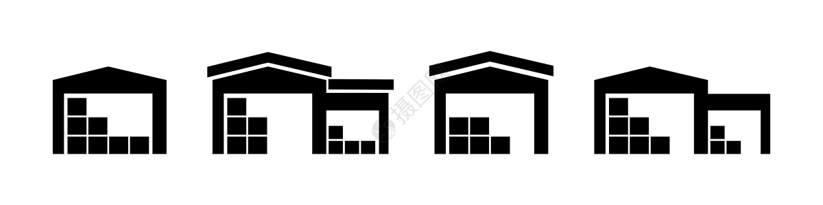 在白色背景上隔离的仓库图标 设计简单商业货物店铺标识房子盒子运输服务工厂车库图片