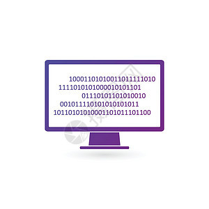 计算机监视器图标上的二进制代码 高科技编程科幻 孤立在白色背景上的矢量图解 干净的设计图片