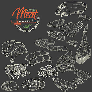 肉制品和香肠菜单收藏羊肉胸部市场屠夫杂货店猪肉美食牛扒图片