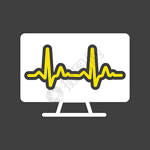 计算机诊断矢量图标 医疗信号技术脉冲测试记忆脉动公用事业示波器电脑黑色插图图片