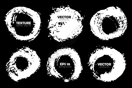 Grunge 设置画笔圆形状矢量圆形笔画白色隔离在黑色背景上 手绘田庄元素 水墨画 杂乱的设计文本和 quot 的地方农庄涂鸦曲图片