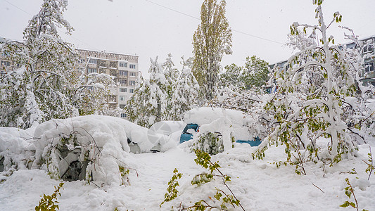  基希讷乌4月在摩尔多瓦基希讷乌(Chisinau)大雪背景