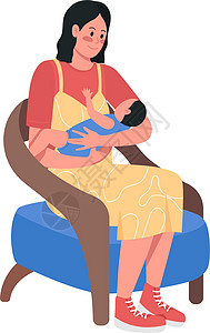 母亲与婴儿半扁平颜色矢量特征图片