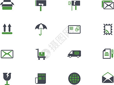 邮政服务图标 se邮件大车信封邮箱报纸绿色灰色地址地球盒子图片