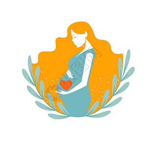 怀孕青年妇女胎儿婴儿程式化身体插图女人头发生育女士孩子图片